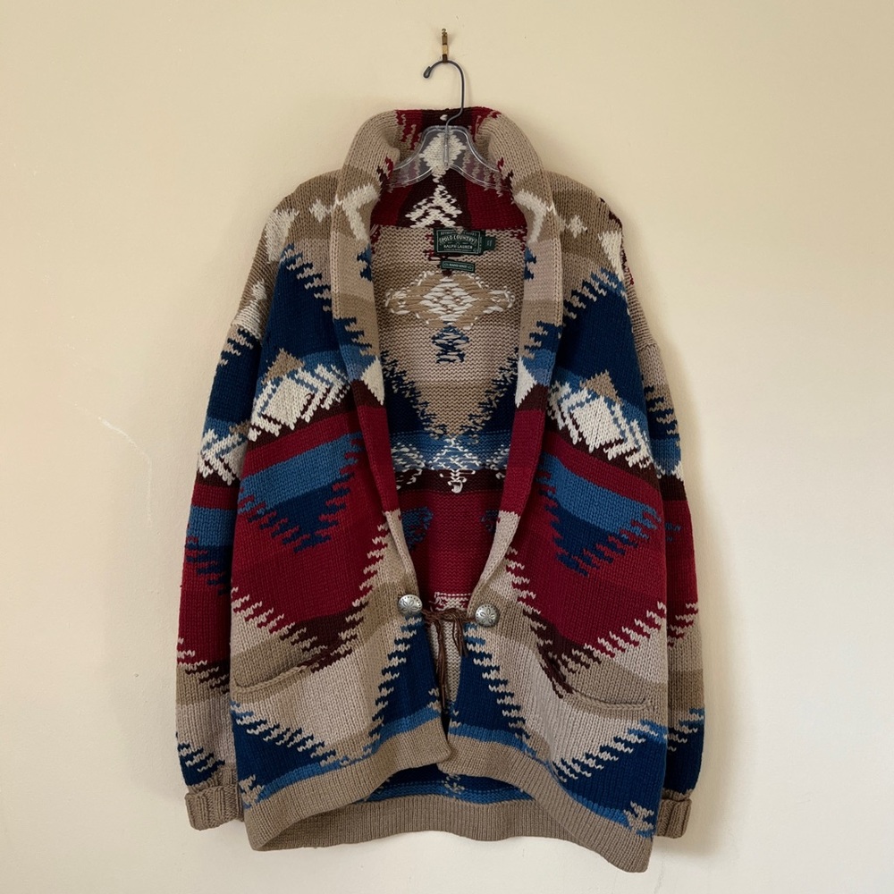 Rare❗️Vintage Ralph Lauren Country Hand Knit Sweater Cardigan Coat